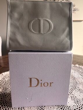 Dior Light Gray Embossed CD Canvas Pouch NEW & CD BOX BUNDLE